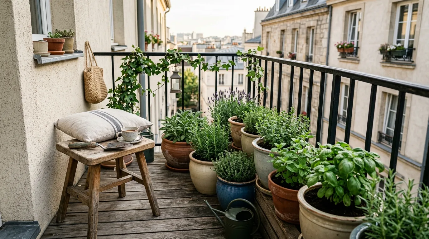 Minimal Balcony Garden With Ceramic Pots
